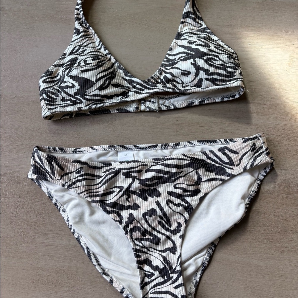 aerie Brown and Cream Animal Print Ribbed Bikini